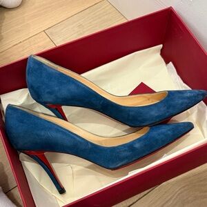 Christian Louboutin Blue Suede Pointed-Toe Stiletto Pumps
